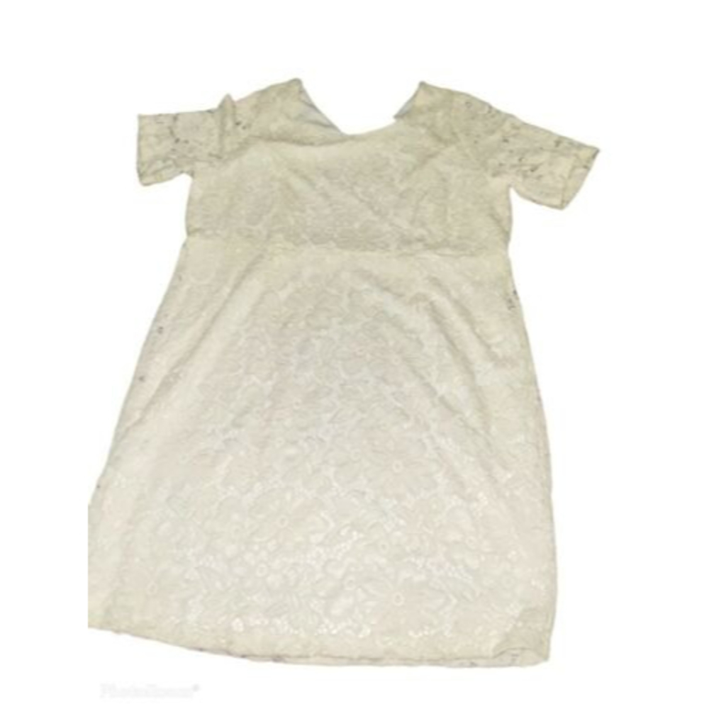 Investments XL Cream Ivory Off White Floral Lace Short Sleeve Dress Beach Poly